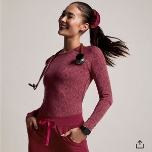 FIGS deep cranberry isle salta long sleeve underscrub